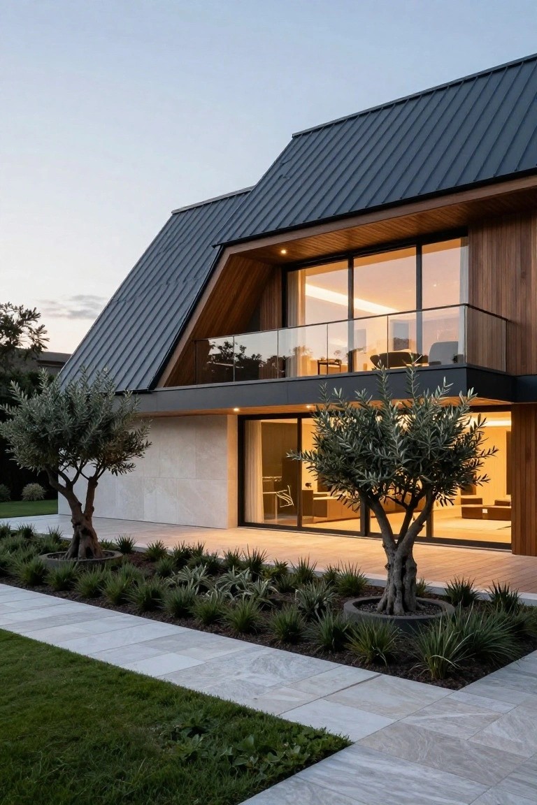 Angled Dark Metal Roof Design