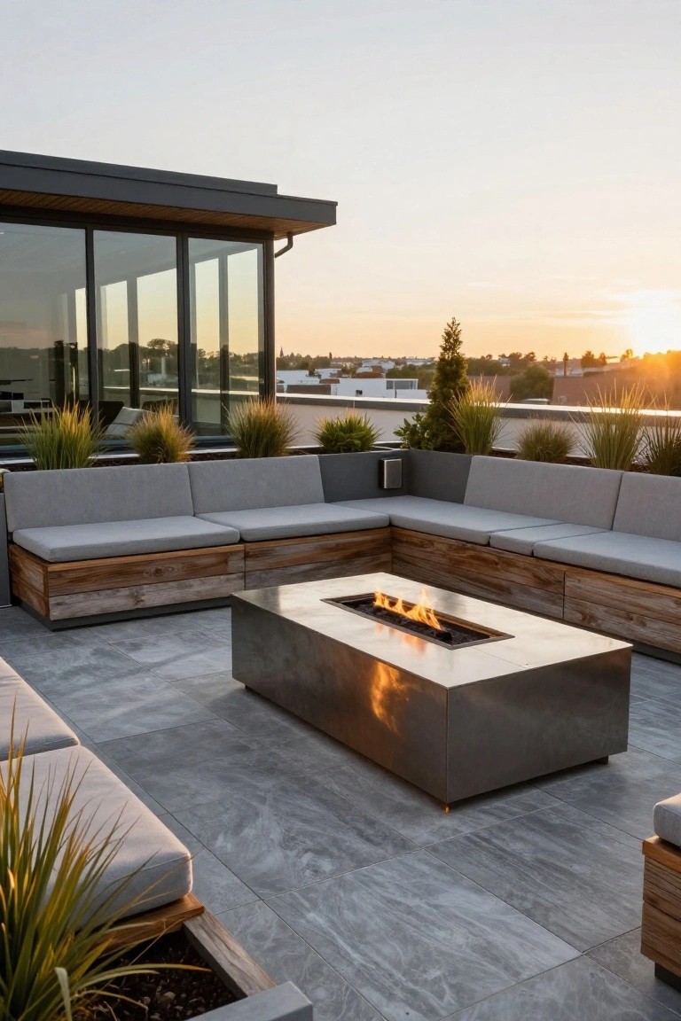 L-Shaped Benches Around a Fire Table