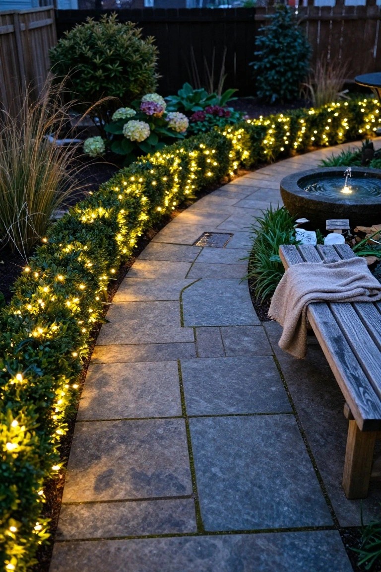 Garden Path Lighting with String Lights