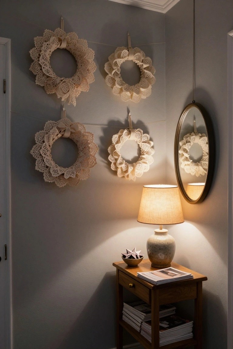 Paper Doily Wreaths on the Wall