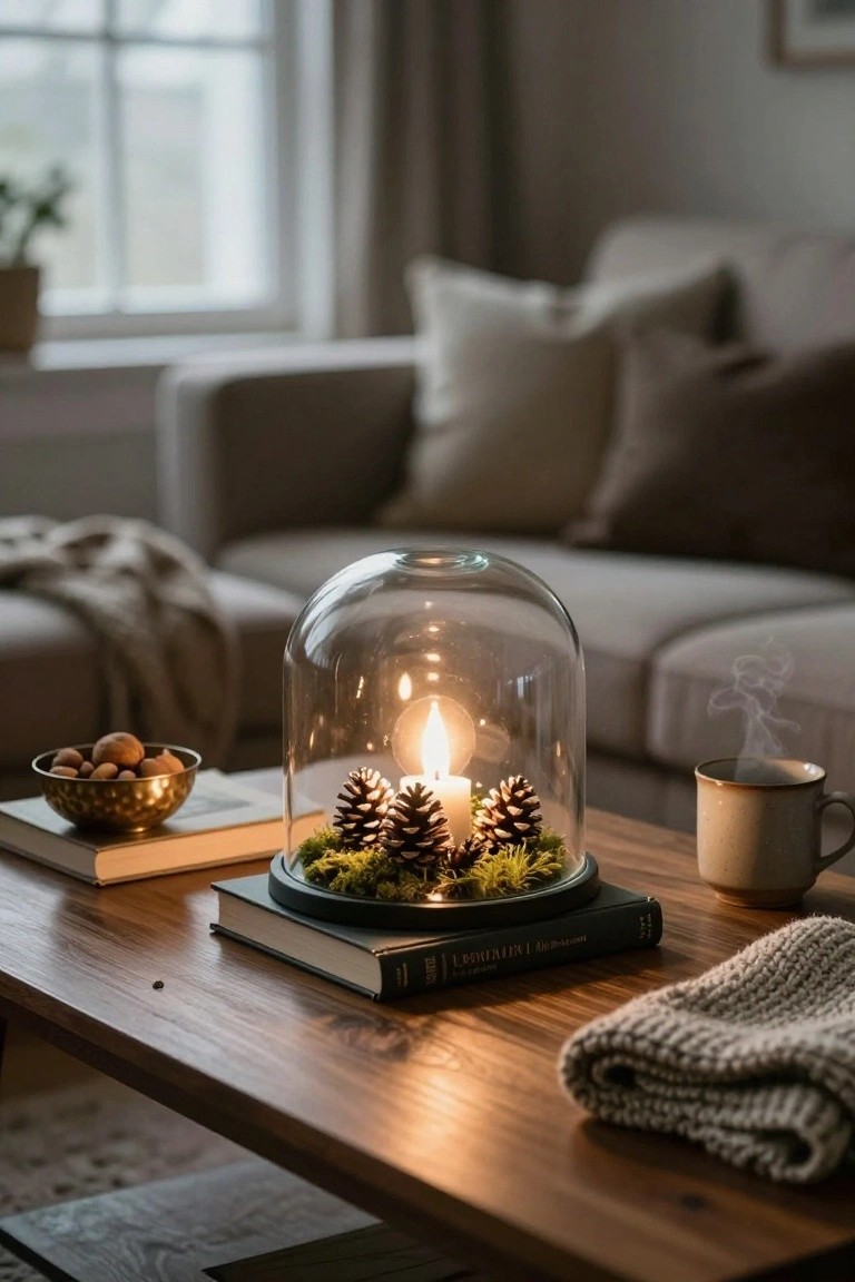 Glass Cloche Pinecone Candle