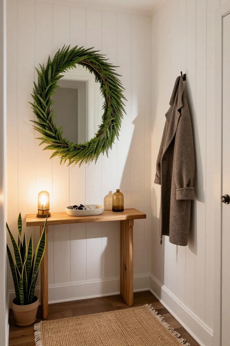 Fern Wreath on a Hallway Mirror