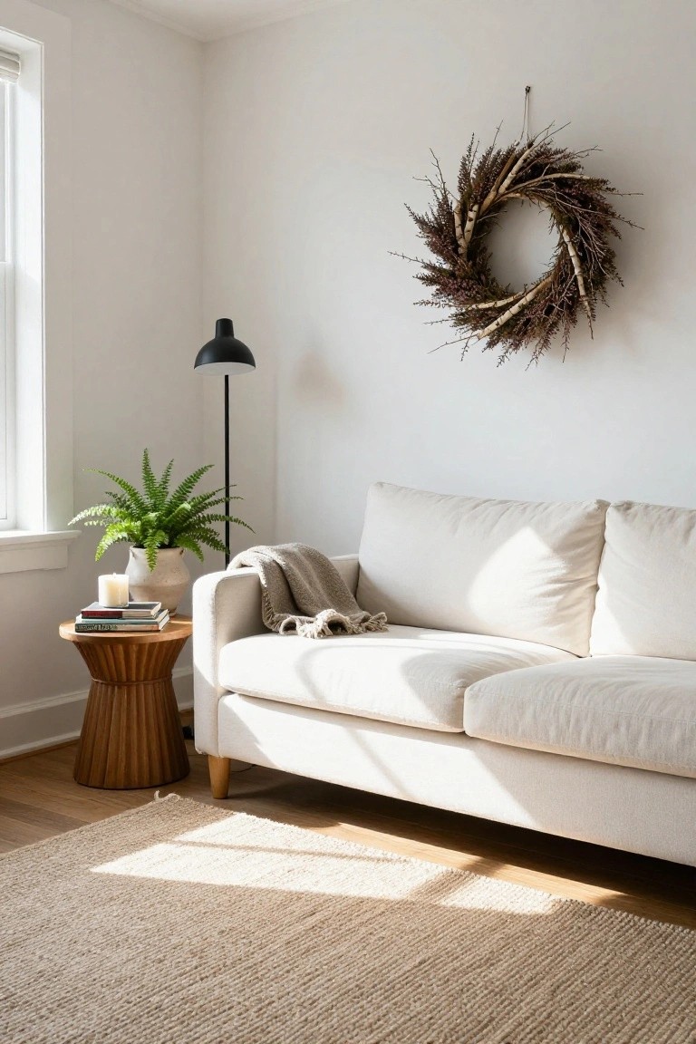 Natural Wreath Above the Sofa