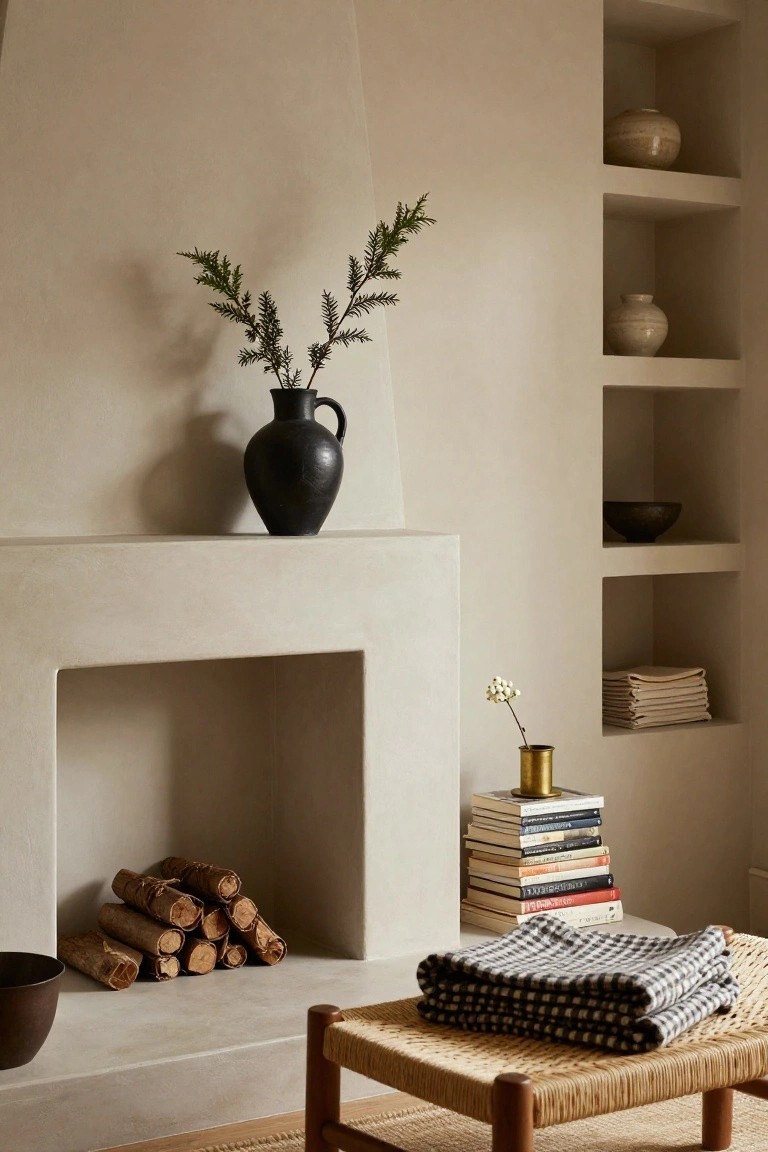 Asymmetrical Greenery Vase on the Mantel