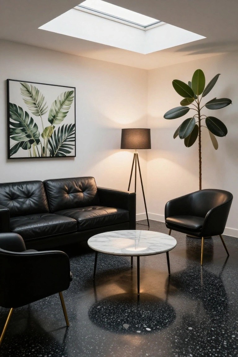 Black Leather Living Room Setup