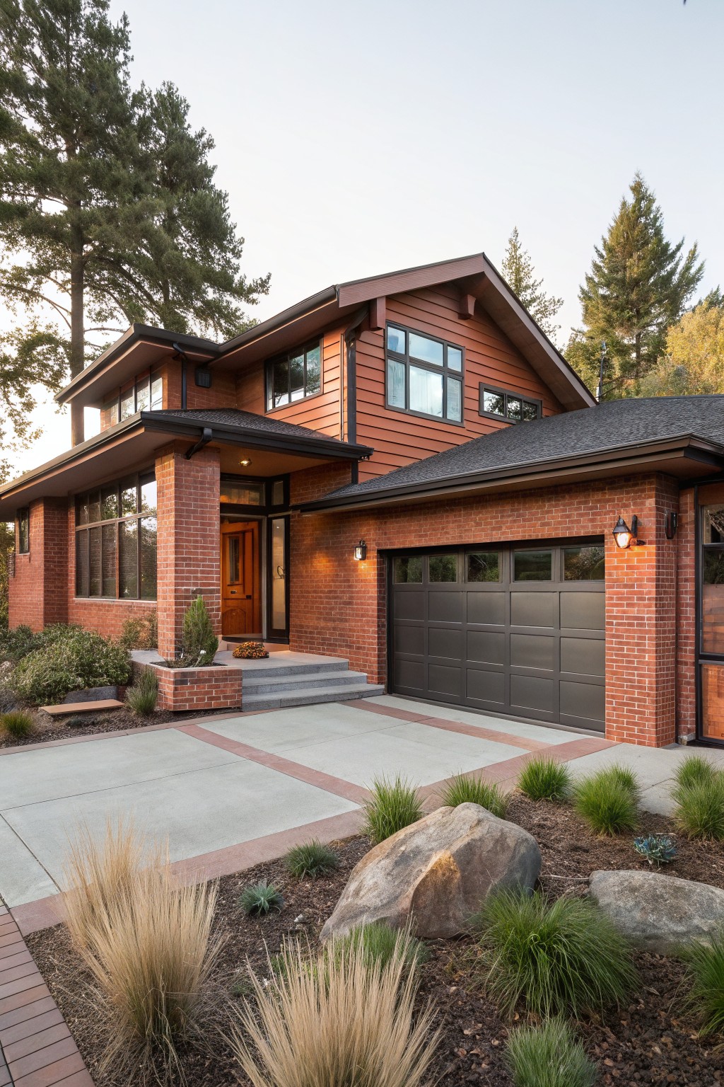 Red Brick with Warm Wood Siding