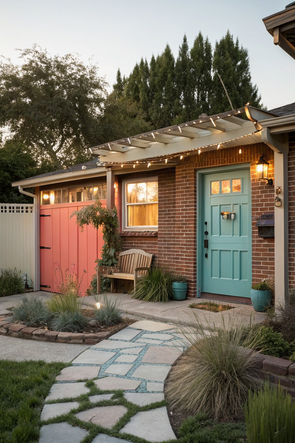 Teal Front Door on Red Brick