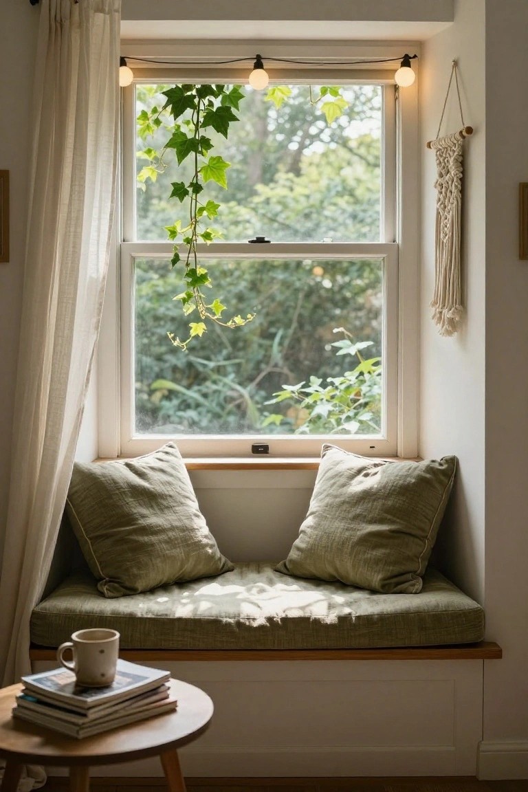 Light Up a Window Seat with Leftover Christmas Lights