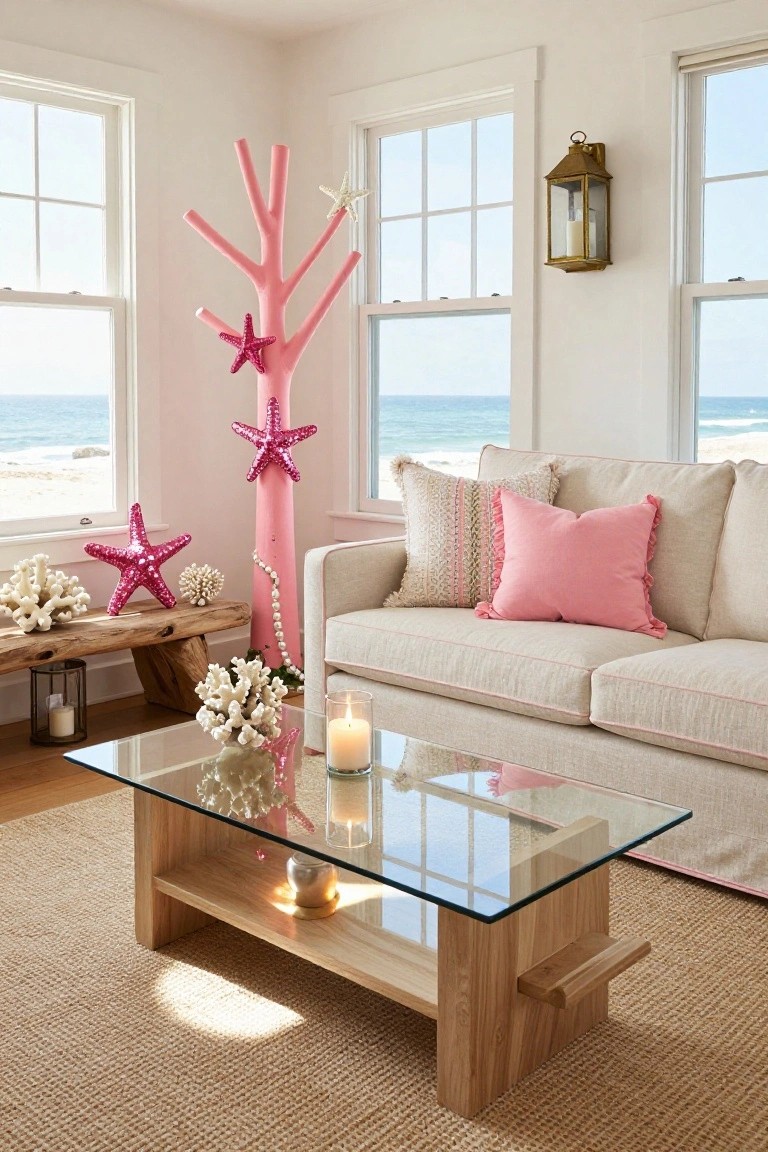 Pink Branch Tree with Starfish Ornaments