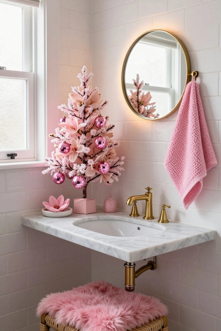 Pink Christmas Tree in the Bathroom