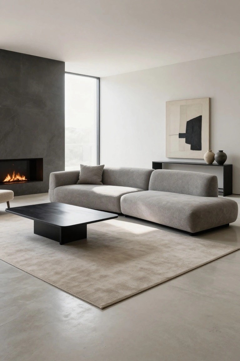 L-Shaped Grey Sofa in Open Living Rooms