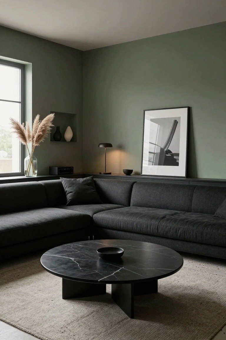 Sage Green Walls with Dark Furniture