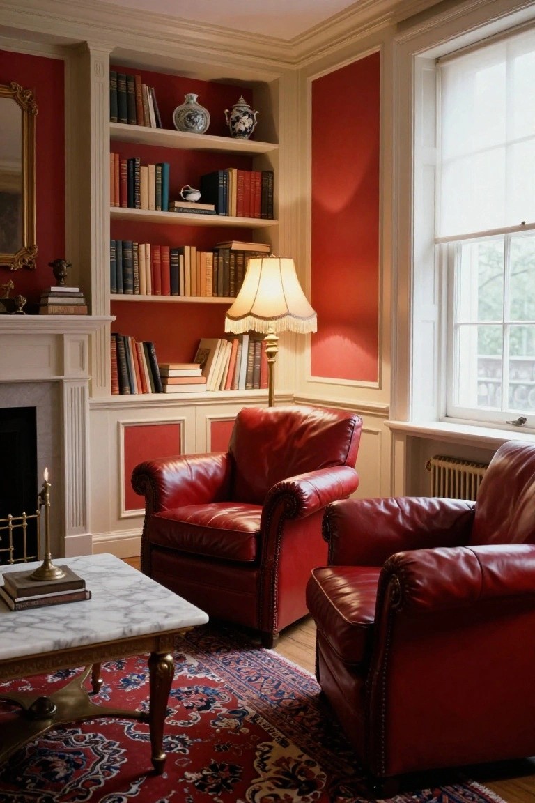 Paired Red Leather Club Chairs