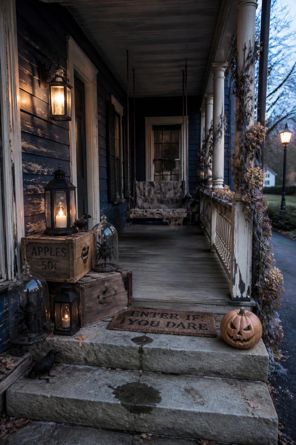 Halloween porch with jack-o'-lantern, 